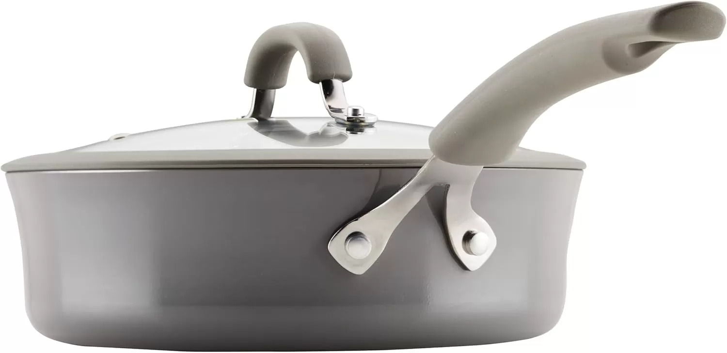 imageRachael Ray Cook  Create Nonstick Cookware Saute Pan with Lid 3 Quart  OrangeGray