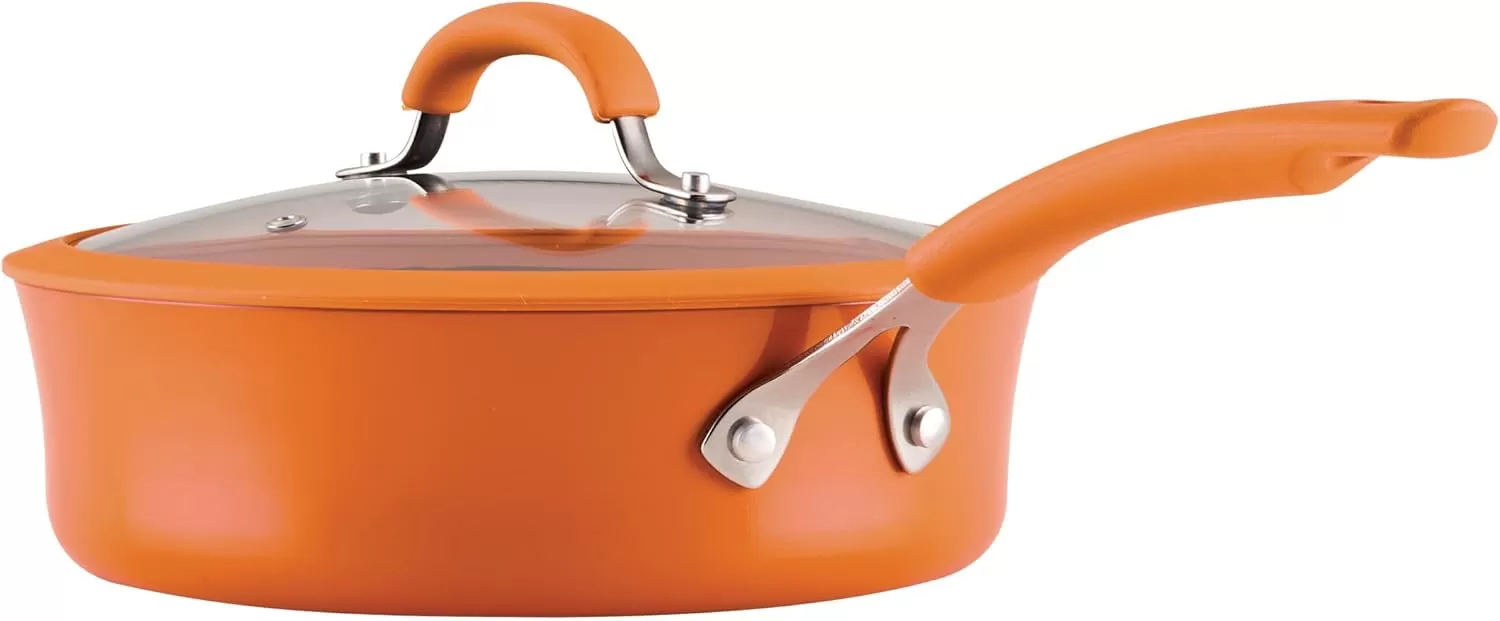 imageRachael Ray Cook  Create Nonstick Cookware Saute Pan with Lid 3 Quart  OrangeOrange