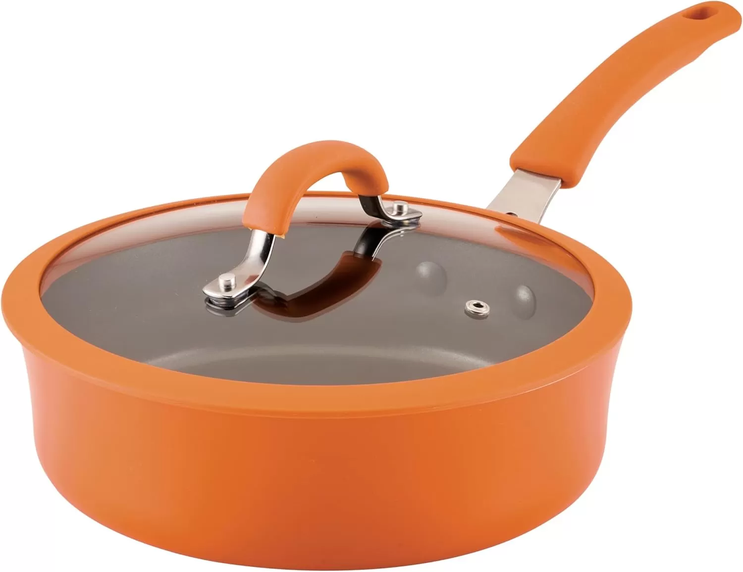 imageRachael Ray Cook  Create Nonstick Cookware Saute Pan with Lid 3 Quart  OrangeOrange