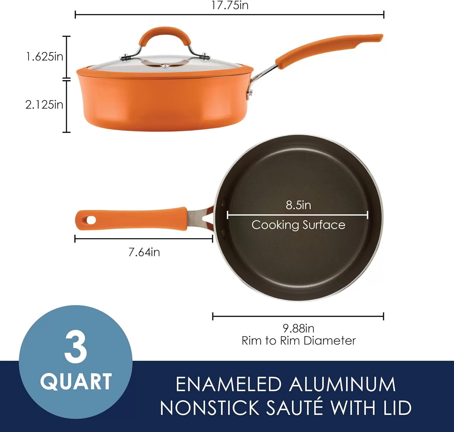 imageRachael Ray Cook  Create Nonstick Cookware Saute Pan with Lid 3 Quart  OrangeOrange