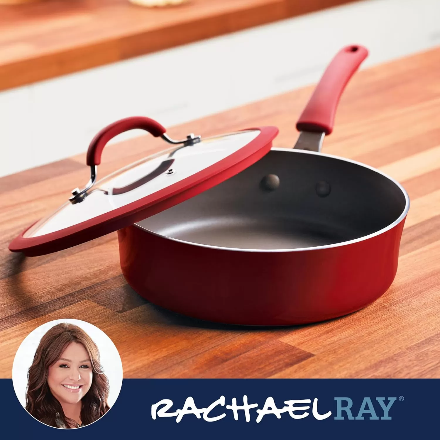 imageRachael Ray Cook  Create Nonstick Cookware Saute Pan with Lid 3 Quart  OrangeRed