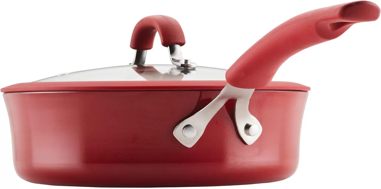 imageRachael Ray Cook  Create Nonstick Cookware Saute Pan with Lid 3 Quart  OrangeRed