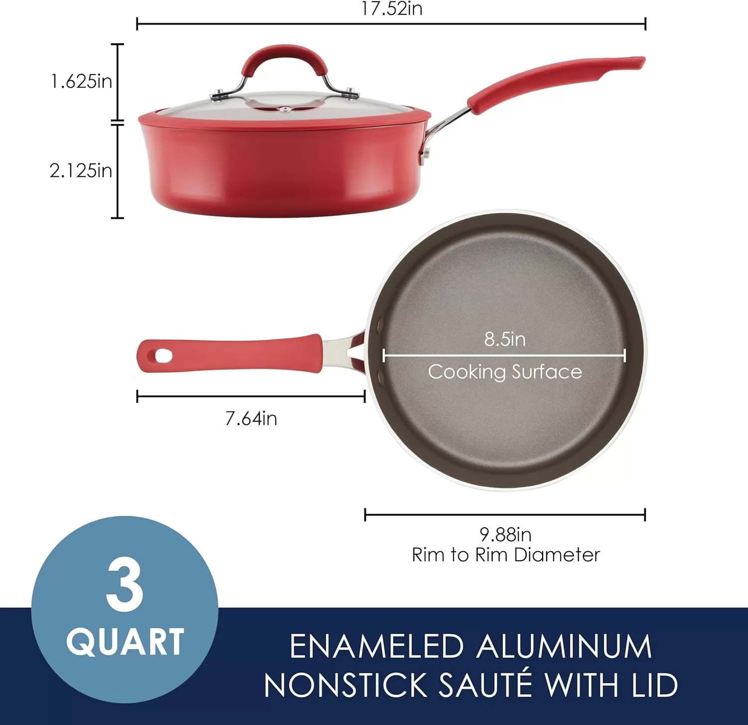 imageRachael Ray Cook  Create Nonstick Cookware Saute Pan with Lid 3 Quart  OrangeRed