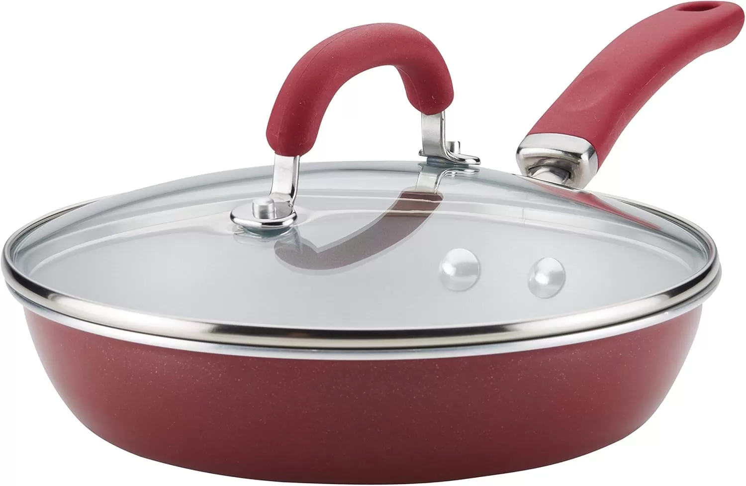imageRachael Ray Create Delicious Deep Nonstick Frying Pan  Fry Pan  Skillet with Lid  95 Inch RedBurgundy Shimmer