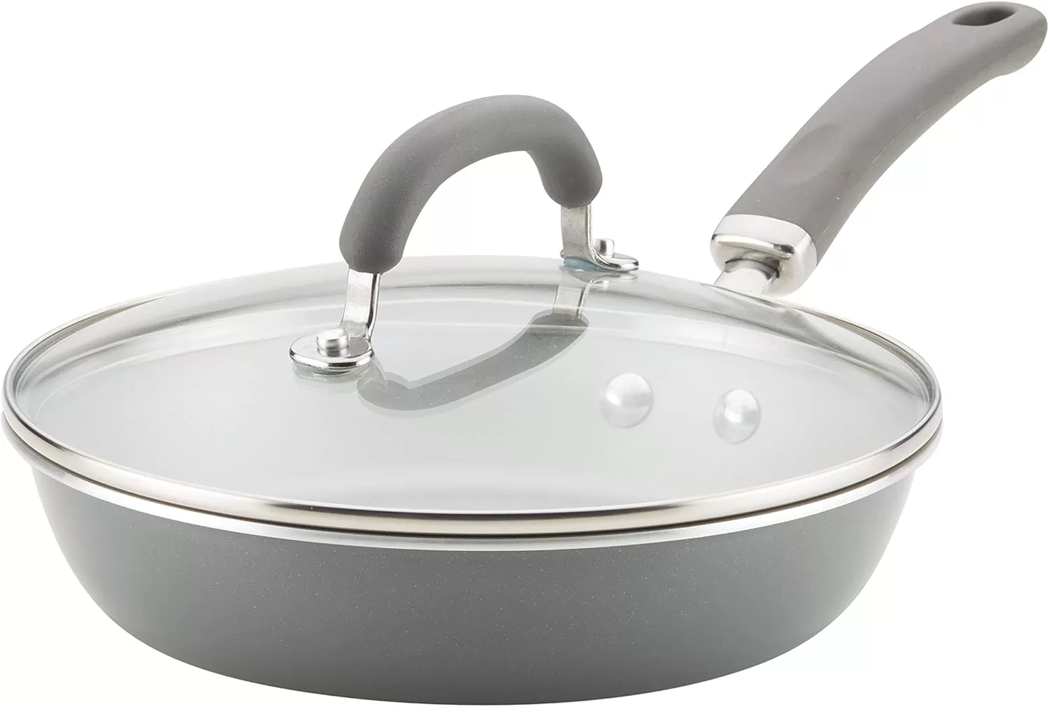 imageRachael Ray Create Delicious Deep Nonstick Frying Pan  Fry Pan  Skillet with Lid  95 Inch RedGray Shimmer
