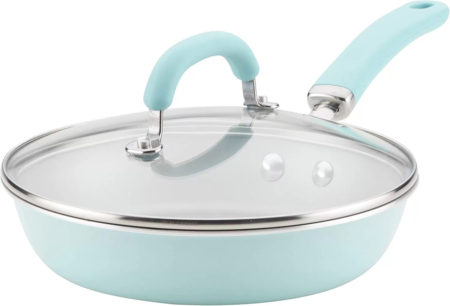 imageRachael Ray Create Delicious Deep Nonstick Frying Pan  Fry Pan  Skillet with Lid  95 Inch RedLight Blue Shimmer