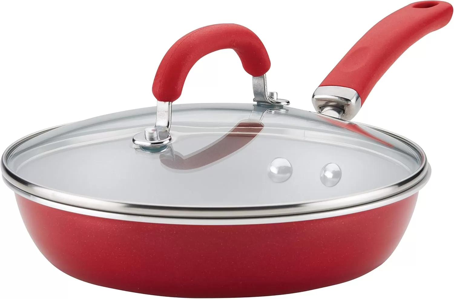 imageRachael Ray Create Delicious Deep Nonstick Frying Pan  Fry Pan  Skillet with Lid  95 Inch RedRed Shimmer