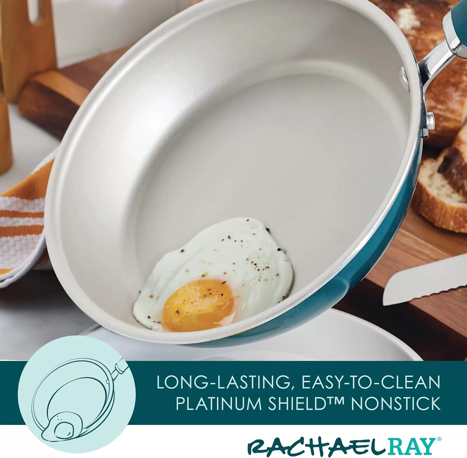 imageRachael Ray Create Delicious Deep Nonstick Frying Pan  Fry Pan  Skillet with Lid  95 Inch RedTeal Shimmer