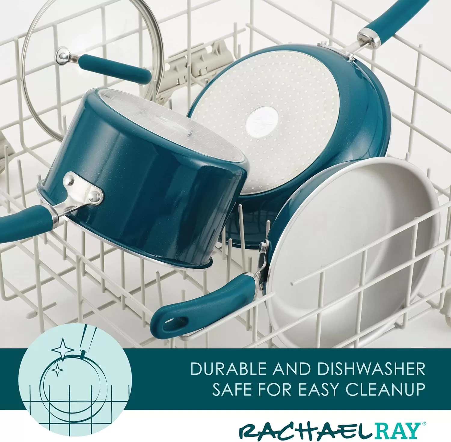 imageRachael Ray Create Delicious Deep Nonstick Frying Pan  Fry Pan  Skillet with Lid  95 Inch RedTeal Shimmer
