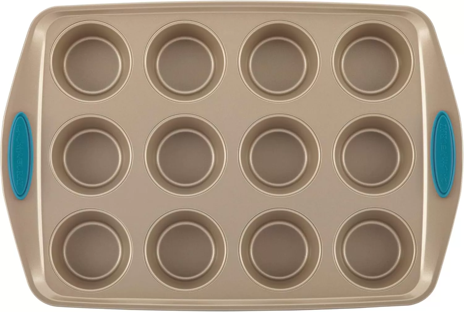 imageRachael Ray Cucina Bakeware Set Includes Nonstick Bread Baking Cookie Sheet and Cake Pans 5 Piece Latte Brown with Agave Blue GripsLatte Brown with Agave Blue Grips