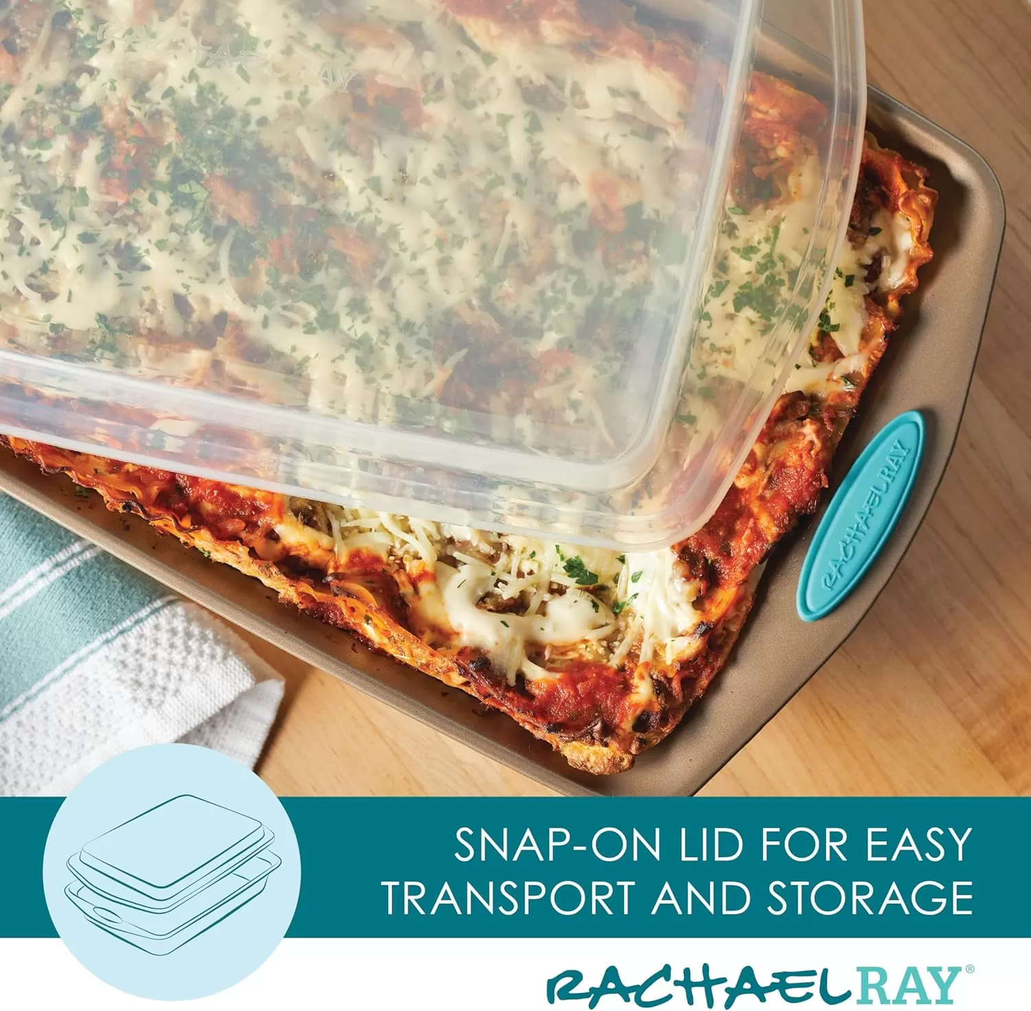 imageRachael Ray Cucina Bakeware Set Includes Nonstick Bread Baking Cookie Sheet and Cake Pans 5 Piece Latte Brown with Agave Blue GripsLatte Brown with Agave Blue Grips