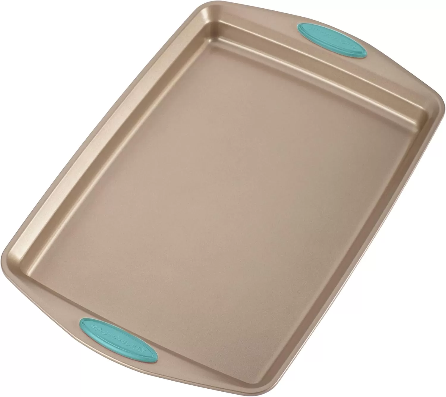 imageRachael Ray Cucina Bakeware Set Includes Nonstick Bread Baking Cookie Sheet and Cake Pans 5 Piece Latte Brown with Agave Blue GripsLatte Brown with Agave Blue Grips