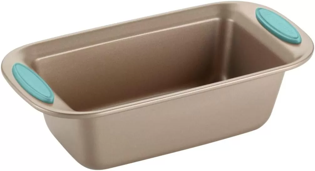 imageRachael Ray Cucina Bakeware Set Includes Nonstick Bread Baking Cookie Sheet and Cake Pans 5 Piece Latte Brown with Agave Blue GripsLatte Brown with Agave Blue Grips