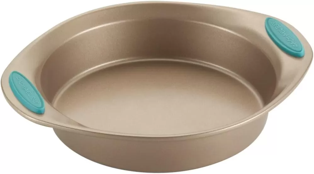 imageRachael Ray Cucina Bakeware Set Includes Nonstick Bread Baking Cookie Sheet and Cake Pans 5 Piece Latte Brown with Agave Blue GripsLatte Brown with Agave Blue Grips