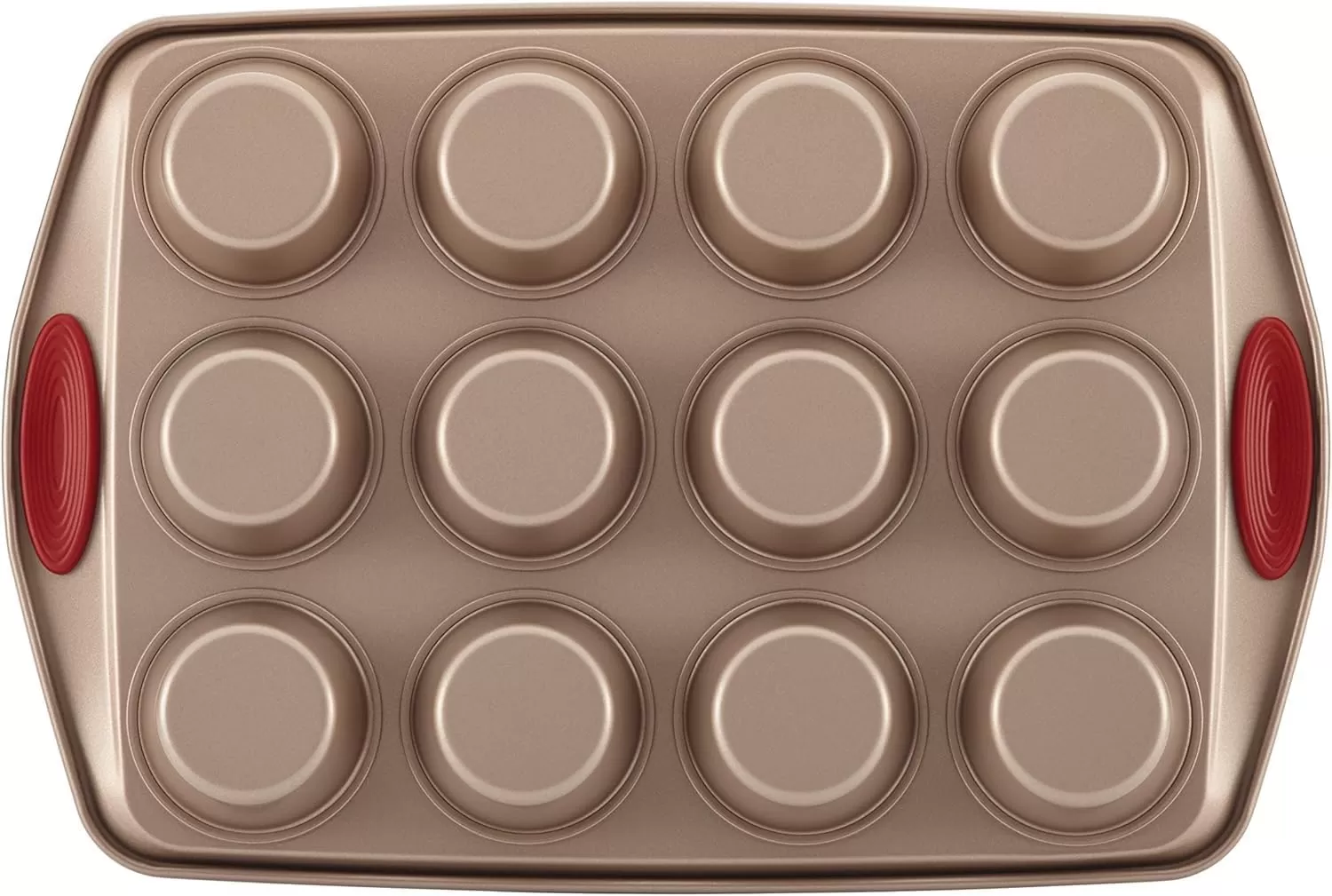 imageRachael Ray Cucina Bakeware Set Includes Nonstick Bread Baking Cookie Sheet and Cake Pans 5 Piece Latte Brown with Agave Blue GripsLatte Brown with Cranberry Red Grips