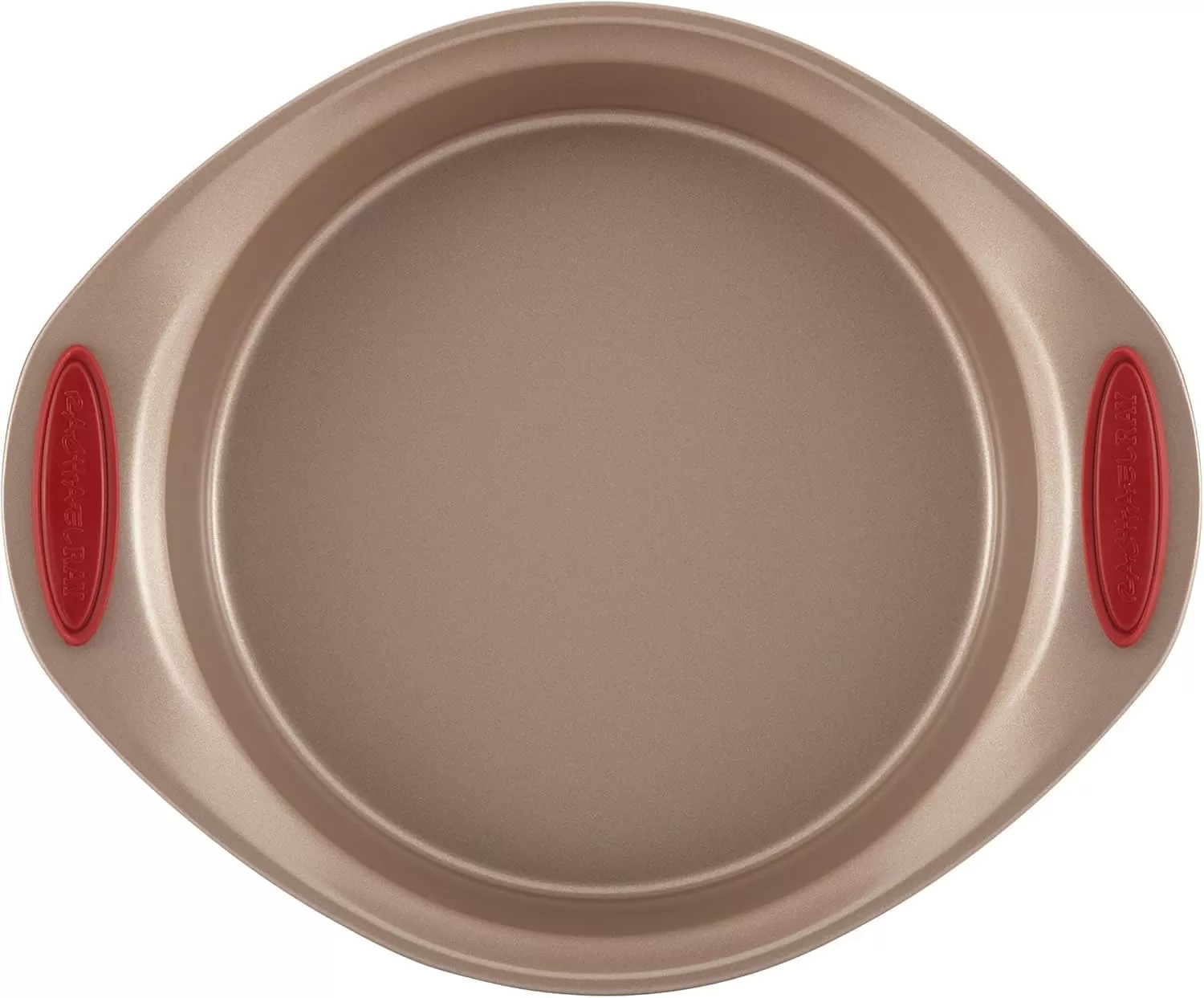 imageRachael Ray Cucina Bakeware Set Includes Nonstick Bread Baking Cookie Sheet and Cake Pans 5 Piece Latte Brown with Agave Blue GripsLatte Brown with Cranberry Red Grips