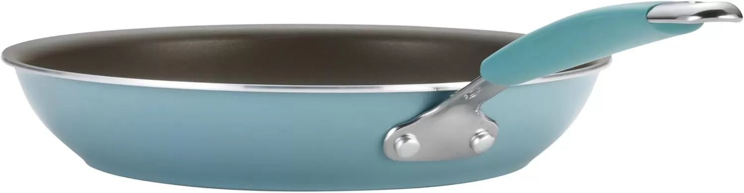 imageRachael Ray Cucina Ceramic Nonstick Saute Pan with Lid 3 Quart Non Stick Sauteuse Pan Dishwasher Safe  AlmondAgave Blue