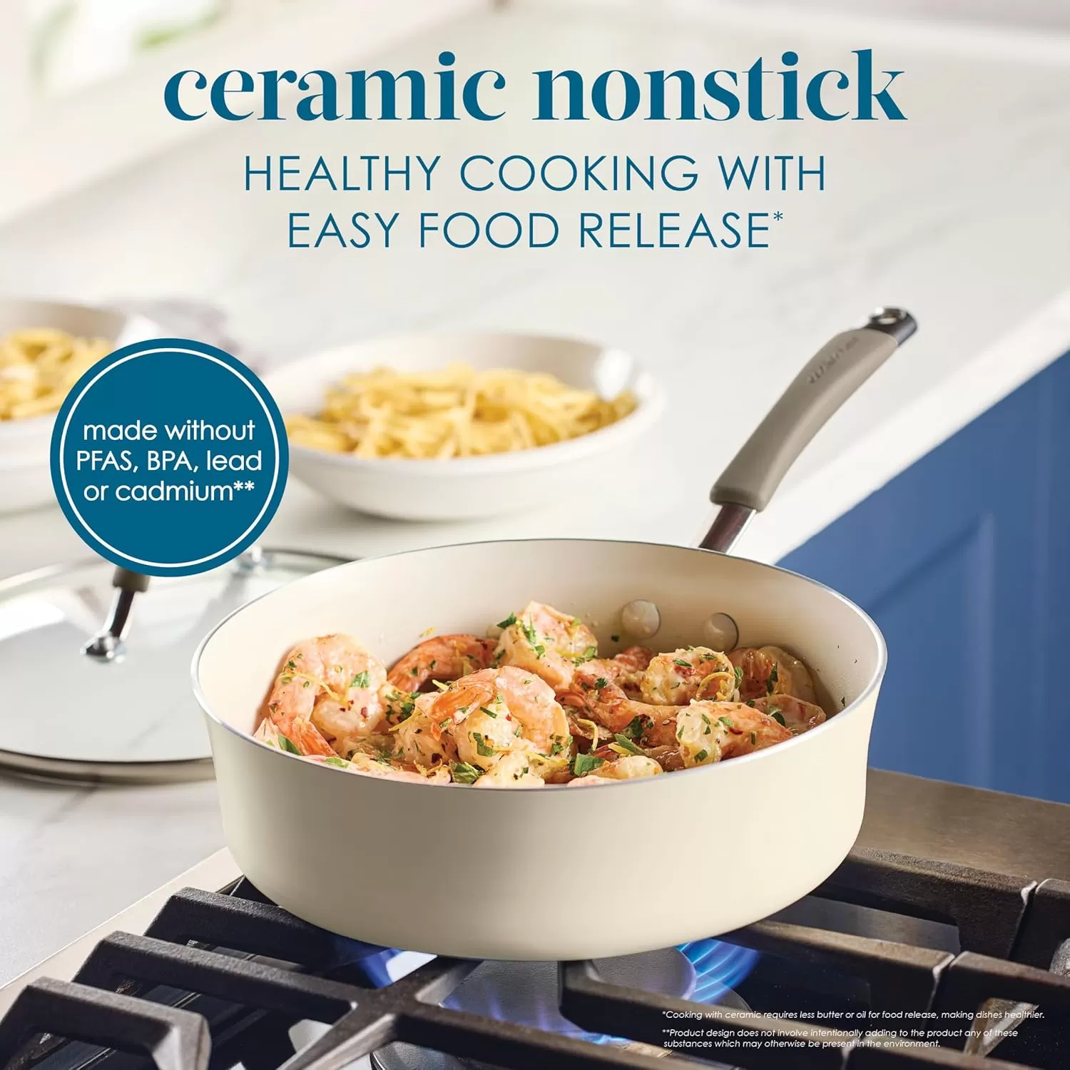 imageRachael Ray Cucina Ceramic Nonstick Saute Pan with Lid 3 Quart Non Stick Sauteuse Pan Dishwasher Safe  AlmondAlmond
