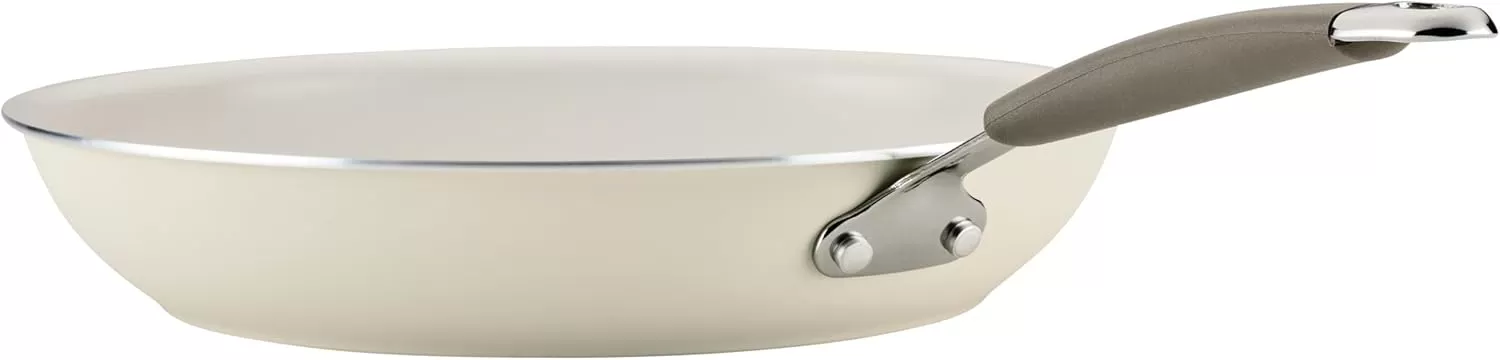 imageRachael Ray Cucina Ceramic Nonstick Saute Pan with Lid 3 Quart Non Stick Sauteuse Pan Dishwasher Safe  AlmondAlmond