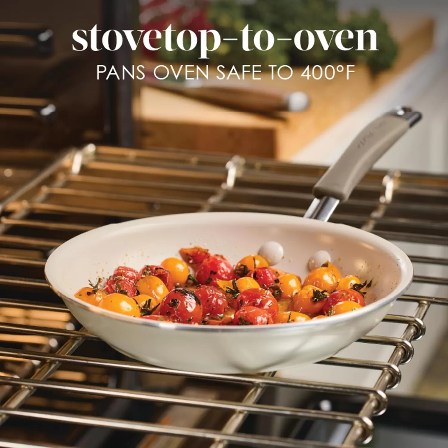 imageRachael Ray Cucina Ceramic Nonstick Saute Pan with Lid 3 Quart Non Stick Sauteuse Pan Dishwasher Safe  AlmondAlmond