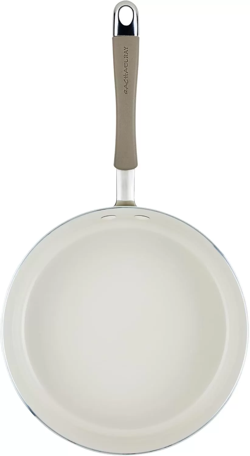 imageRachael Ray Cucina Ceramic Nonstick Saute Pan with Lid 3 Quart Non Stick Sauteuse Pan Dishwasher Safe  AlmondAlmond