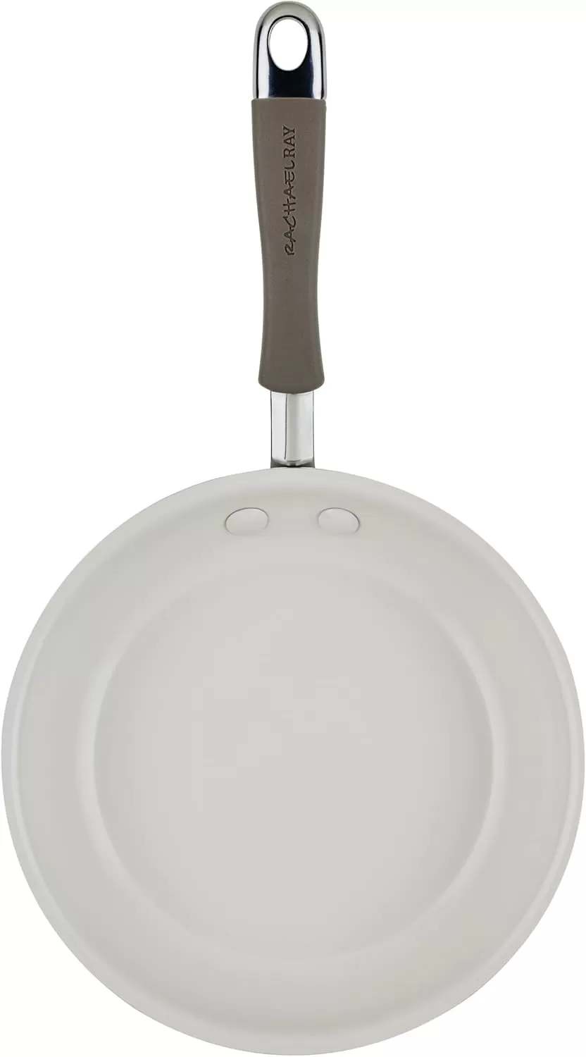 imageRachael Ray Cucina Ceramic Nonstick Saute Pan with Lid 3 Quart Non Stick Sauteuse Pan Dishwasher Safe  AlmondAlmond