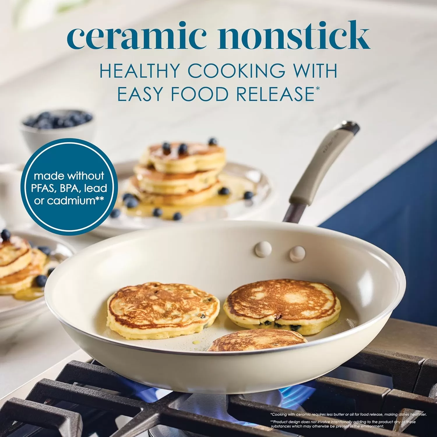 imageRachael Ray Cucina Ceramic Nonstick Saute Pan with Lid 3 Quart Non Stick Sauteuse Pan Dishwasher Safe  AlmondAlmond