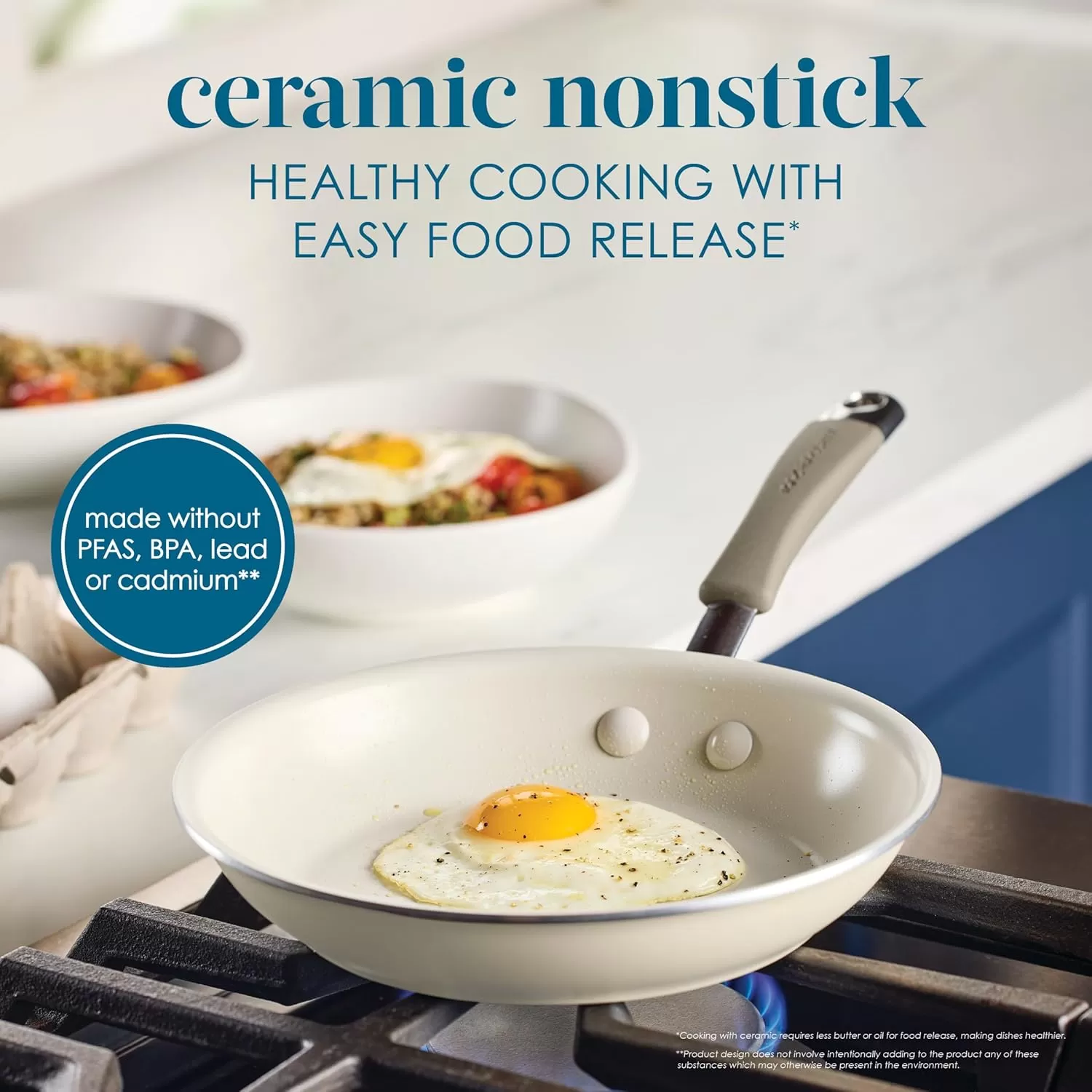 imageRachael Ray Cucina Ceramic Nonstick Saute Pan with Lid 3 Quart Non Stick Sauteuse Pan Dishwasher Safe  AlmondAlmond