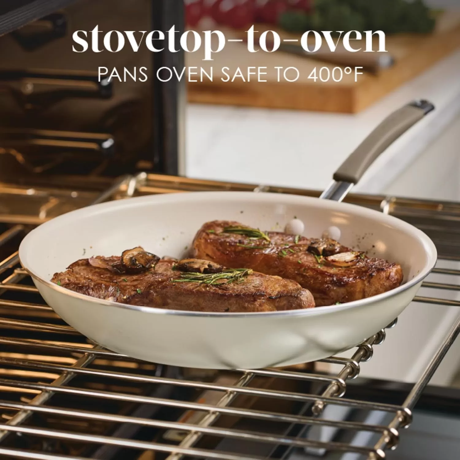 imageRachael Ray Cucina Ceramic Nonstick Saute Pan with Lid 3 Quart Non Stick Sauteuse Pan Dishwasher Safe  AlmondAlmond