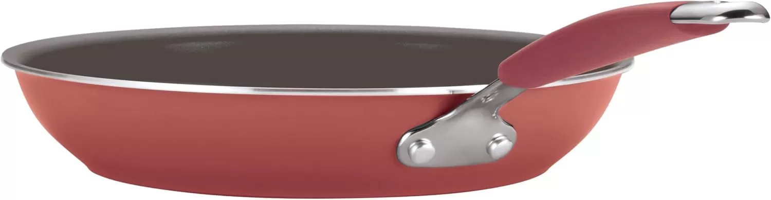 imageRachael Ray Cucina Ceramic Nonstick Saute Pan with Lid 3 Quart Non Stick Sauteuse Pan Dishwasher Safe  AlmondCranberry Red