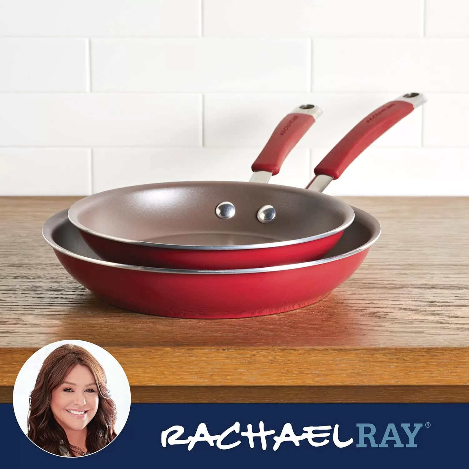 imageRachael Ray Cucina Ceramic Nonstick Saute Pan with Lid 3 Quart Non Stick Sauteuse Pan Dishwasher Safe  AlmondCranberry Red