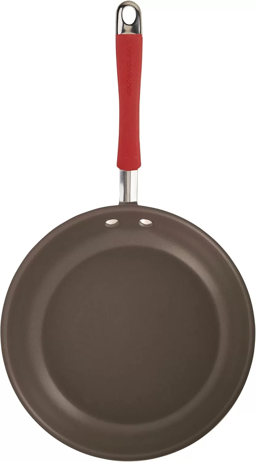 imageRachael Ray Cucina Ceramic Nonstick Saute Pan with Lid 3 Quart Non Stick Sauteuse Pan Dishwasher Safe  AlmondCranberry Red