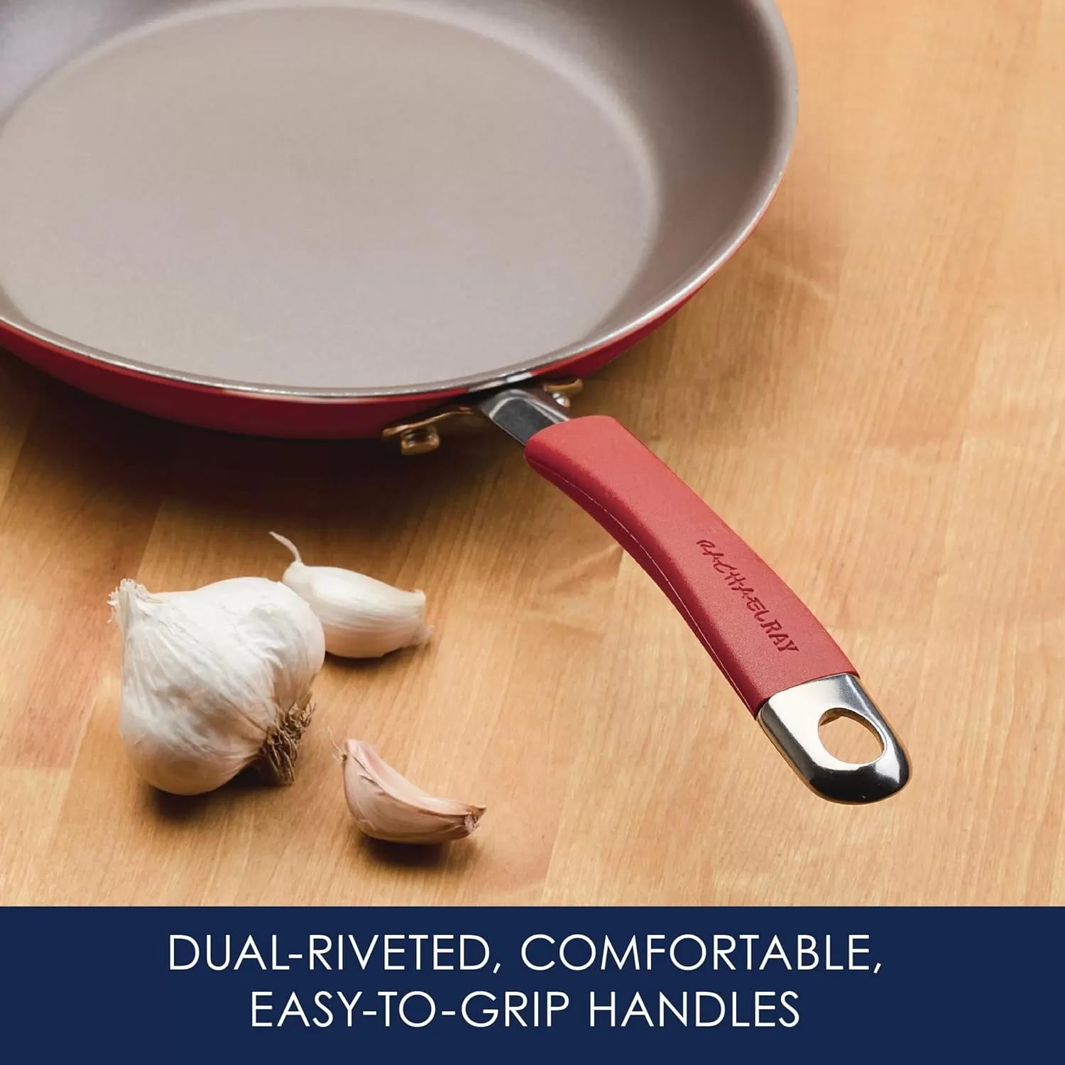 imageRachael Ray Cucina Ceramic Nonstick Saute Pan with Lid 3 Quart Non Stick Sauteuse Pan Dishwasher Safe  AlmondCranberry Red