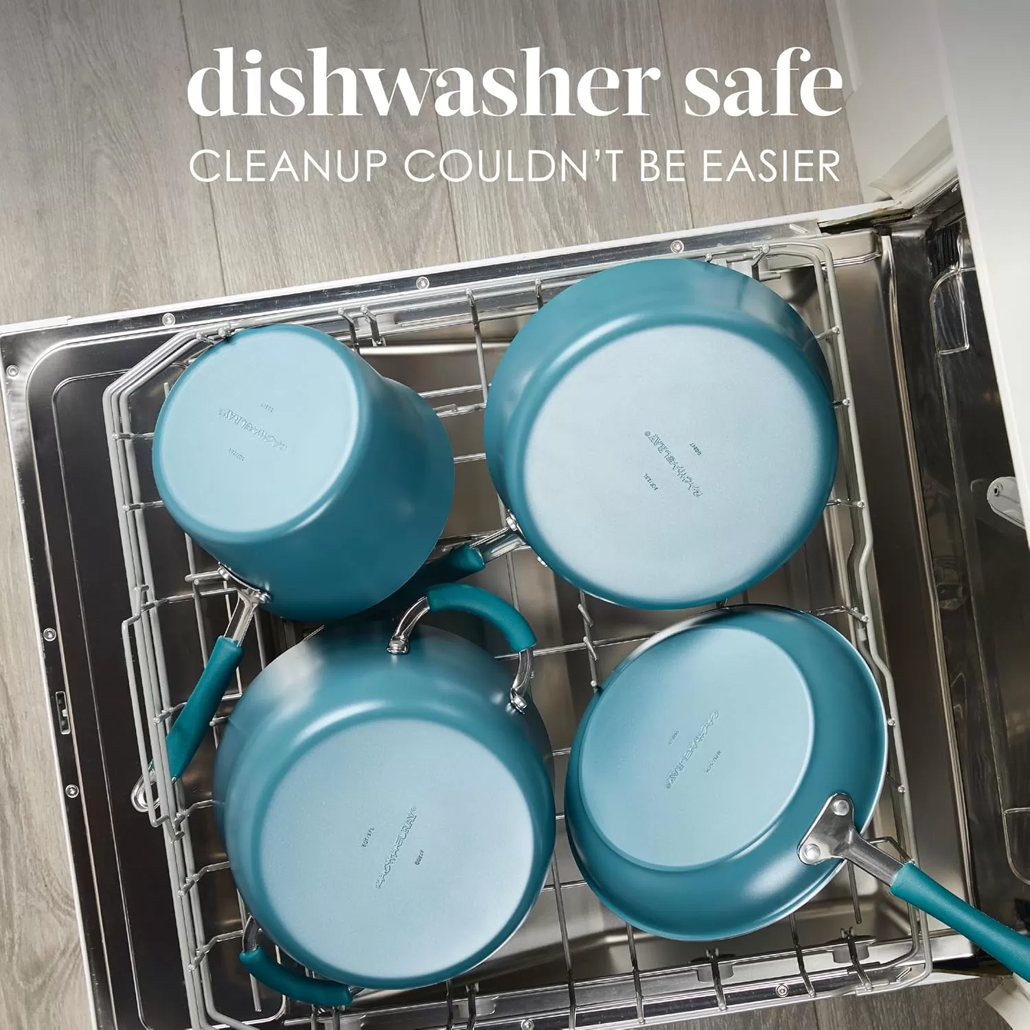 imageRachael Ray Cucina Ceramic Nonstick Saute Pan with Lid 3 Quart Non Stick Sauteuse Pan Dishwasher Safe  AlmondMarine Blue