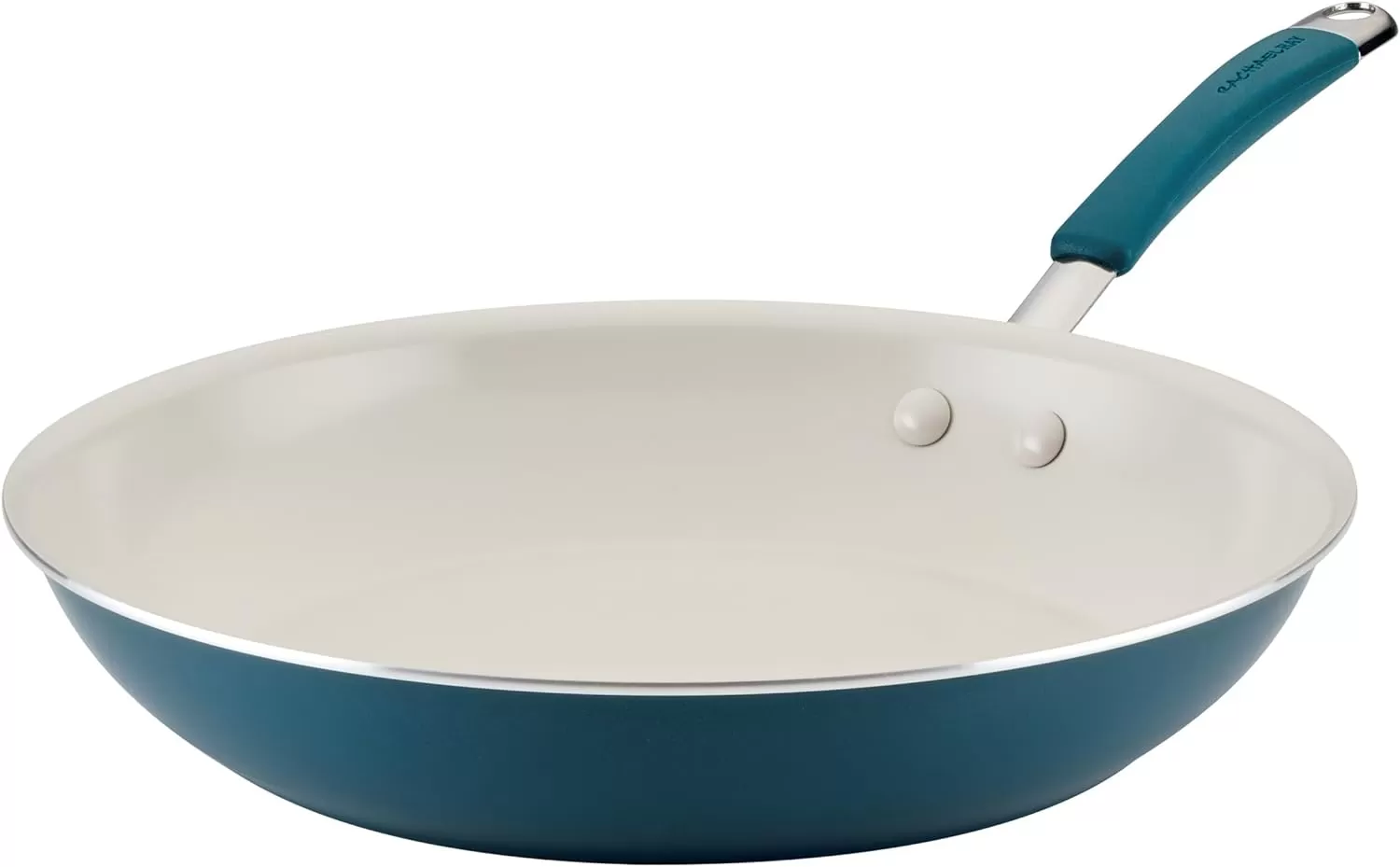 imageRachael Ray Cucina Ceramic Nonstick Saute Pan with Lid 3 Quart Non Stick Sauteuse Pan Dishwasher Safe  AlmondMarine Blue