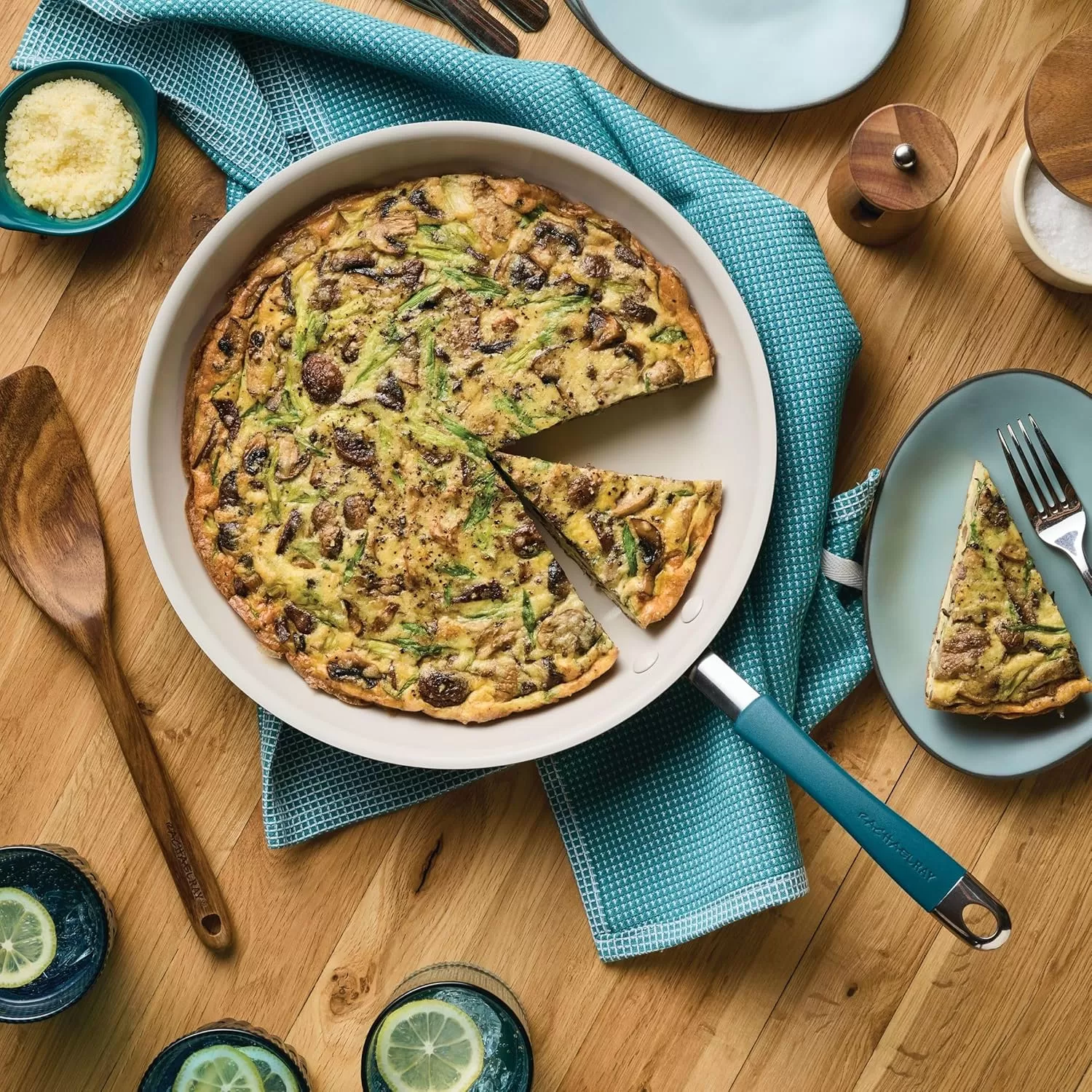 imageRachael Ray Cucina Ceramic Nonstick Saute Pan with Lid 3 Quart Non Stick Sauteuse Pan Dishwasher Safe  AlmondMarine Blue