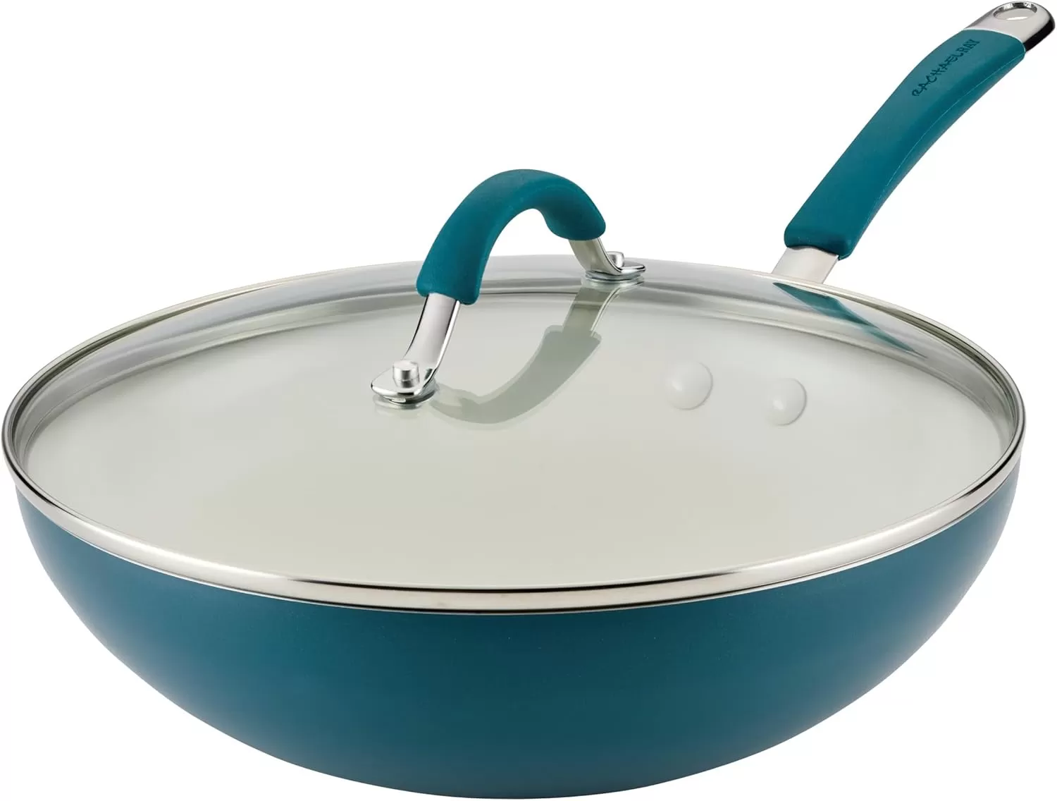 imageRachael Ray Cucina Ceramic Nonstick Saute Pan with Lid 3 Quart Non Stick Sauteuse Pan Dishwasher Safe  AlmondMarine Blue