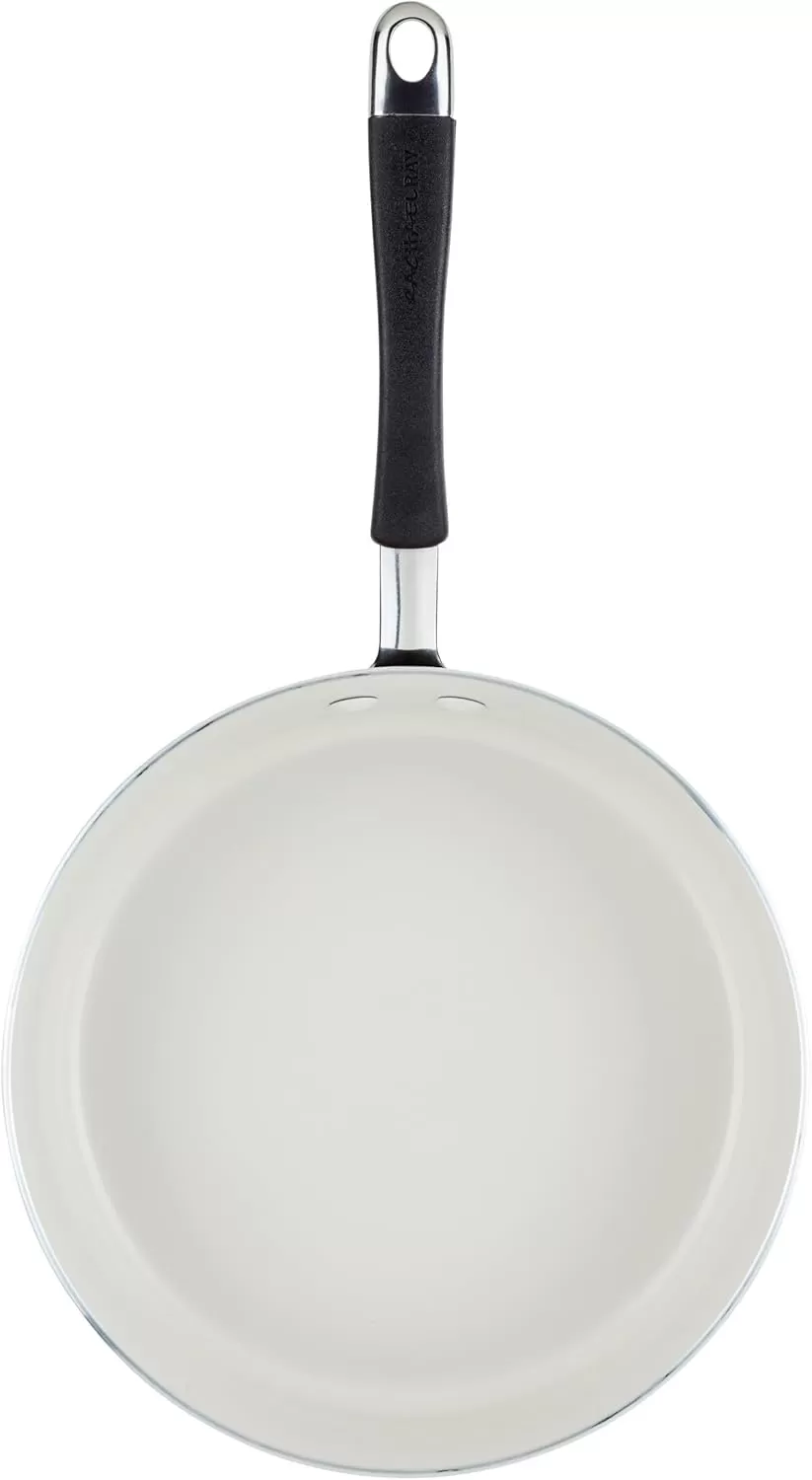 imageRachael Ray Cucina Ceramic Nonstick Saute Pan with Lid 3 Quart Non Stick Sauteuse Pan Dishwasher Safe  AlmondPeppercorn