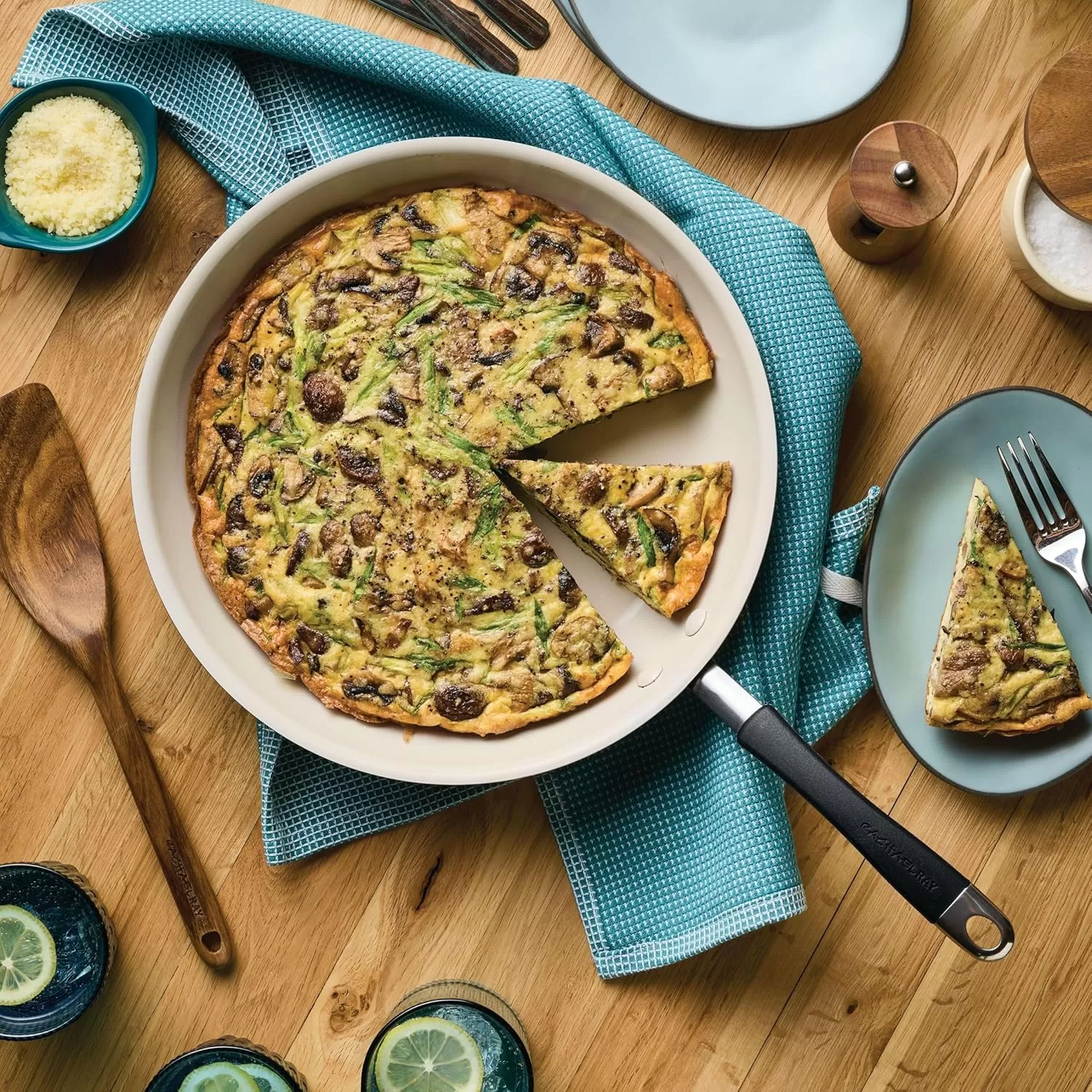 imageRachael Ray Cucina Ceramic Nonstick Saute Pan with Lid 3 Quart Non Stick Sauteuse Pan Dishwasher Safe  AlmondPeppercorn
