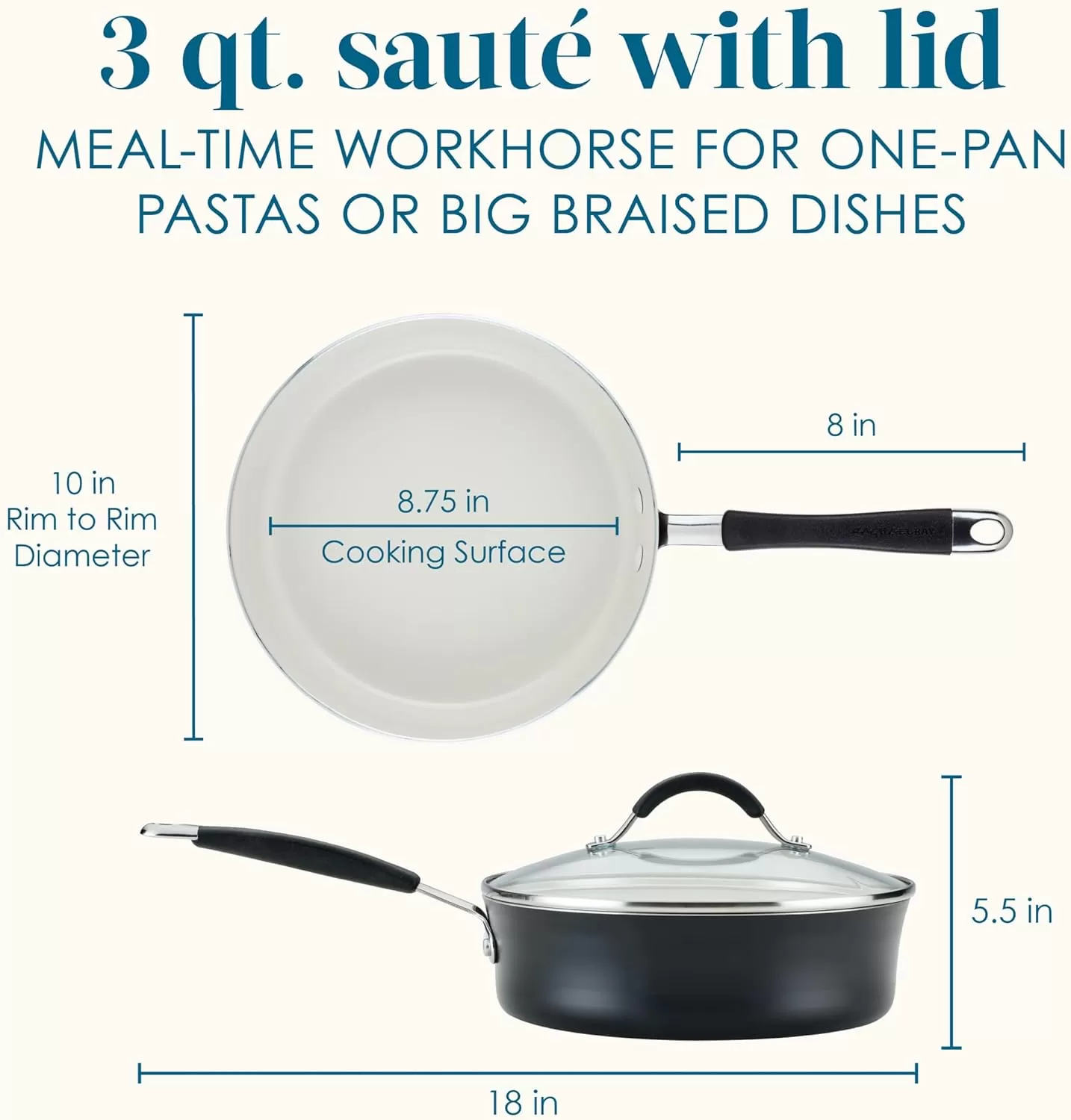 imageRachael Ray Cucina Ceramic Nonstick Saute Pan with Lid 3 Quart Non Stick Sauteuse Pan Dishwasher Safe  AlmondPeppercorn