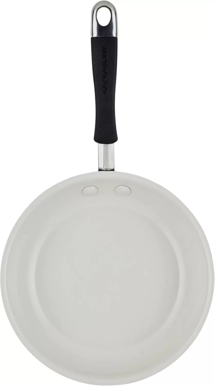 imageRachael Ray Cucina Ceramic Nonstick Saute Pan with Lid 3 Quart Non Stick Sauteuse Pan Dishwasher Safe  AlmondPeppercorn