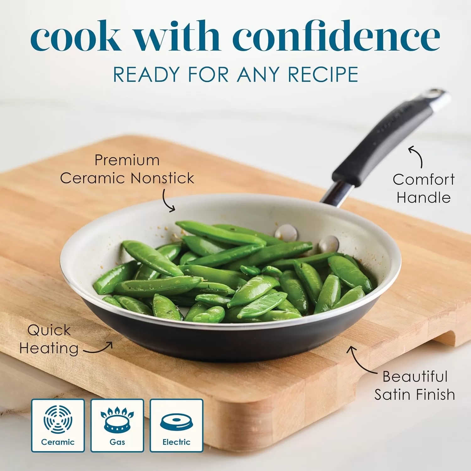imageRachael Ray Cucina Ceramic Nonstick Saute Pan with Lid 3 Quart Non Stick Sauteuse Pan Dishwasher Safe  AlmondPeppercorn
