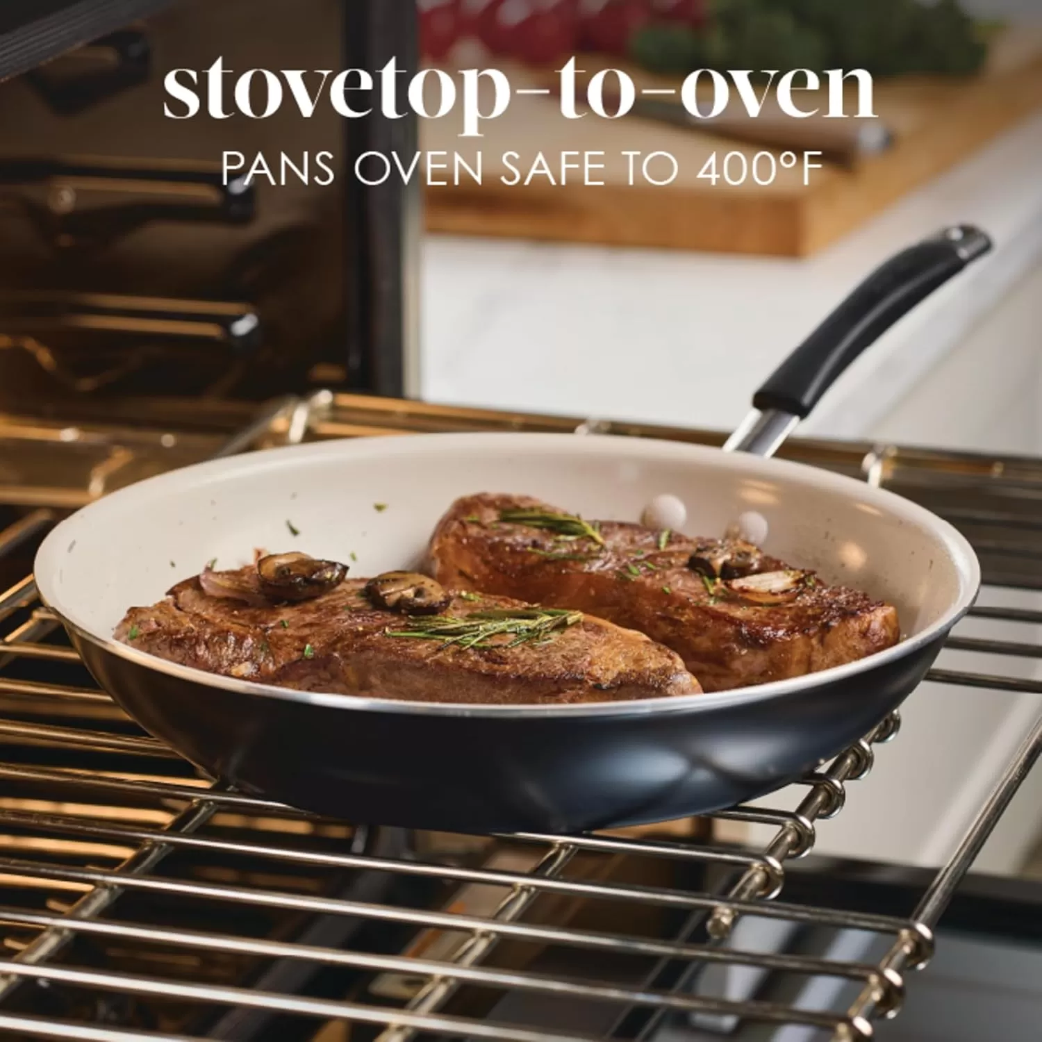 imageRachael Ray Cucina Ceramic Nonstick Saute Pan with Lid 3 Quart Non Stick Sauteuse Pan Dishwasher Safe  AlmondPeppercorn