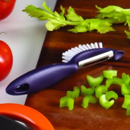 imageRachael Ray Kitchen Gadgets VegetableFruit Peeler with Brush 3In1 Tool RedPurple
