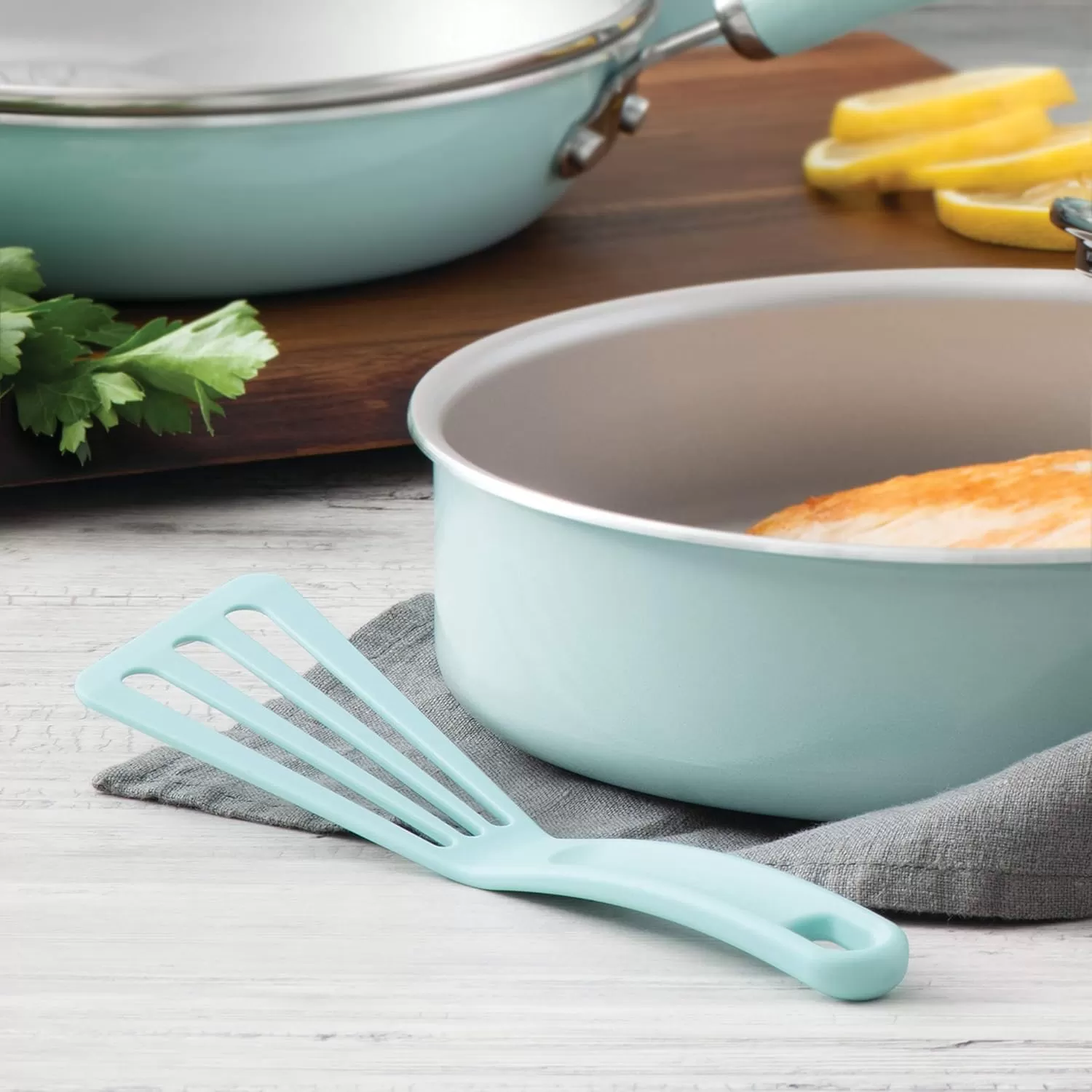 imageRachael Ray KitchenTools and Gadgets Nylon Cooking Utensils  Spatula  Fish Turners  2 Piece RoseLight Blue
