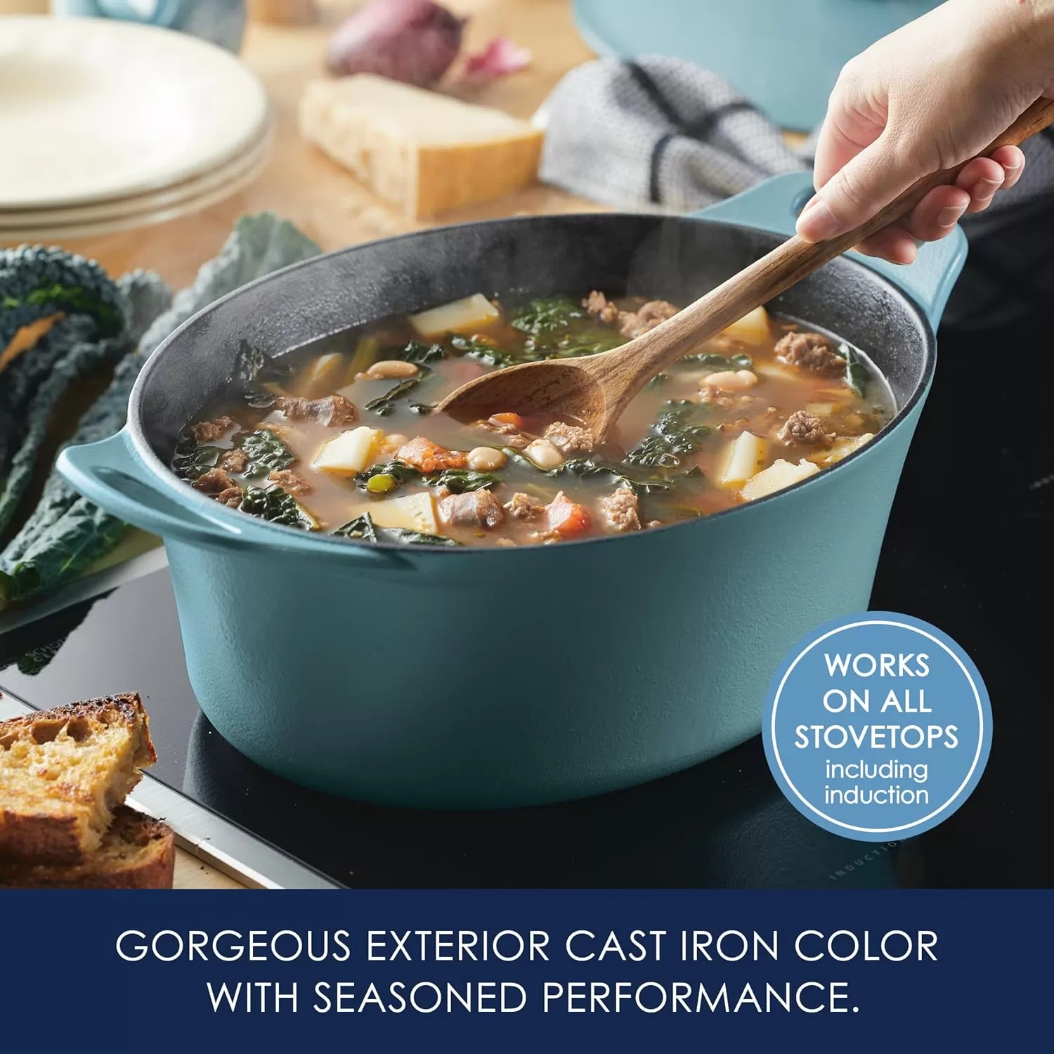 imageRachael Ray NITRO Cast Iron Dutch Oven 65 Quart Agave BlueAgave Blue