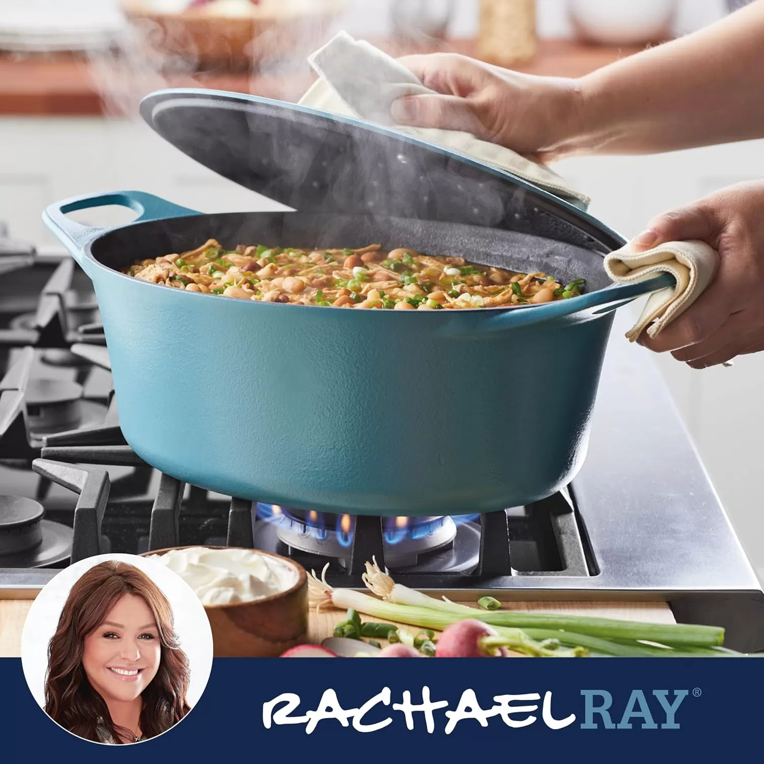 imageRachael Ray NITRO Cast Iron Dutch Oven 65 Quart Agave BlueAgave Blue