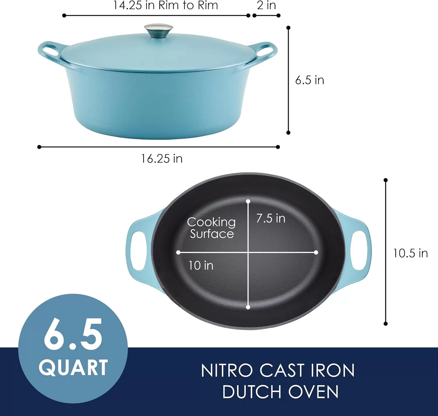 imageRachael Ray NITRO Cast Iron Dutch Oven 65 Quart Agave BlueAgave Blue