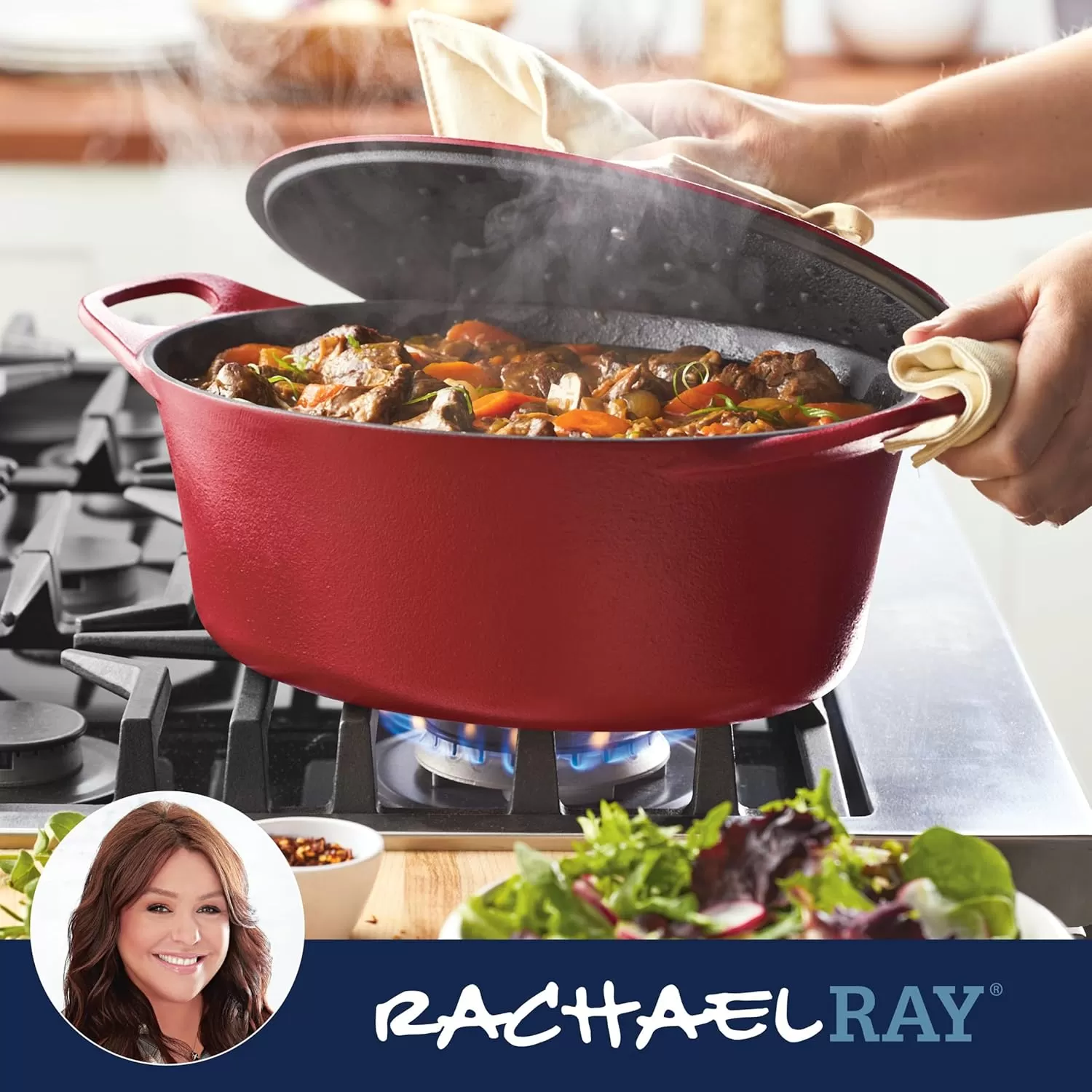 imageRachael Ray NITRO Cast Iron Dutch Oven 65 Quart Agave BlueRed