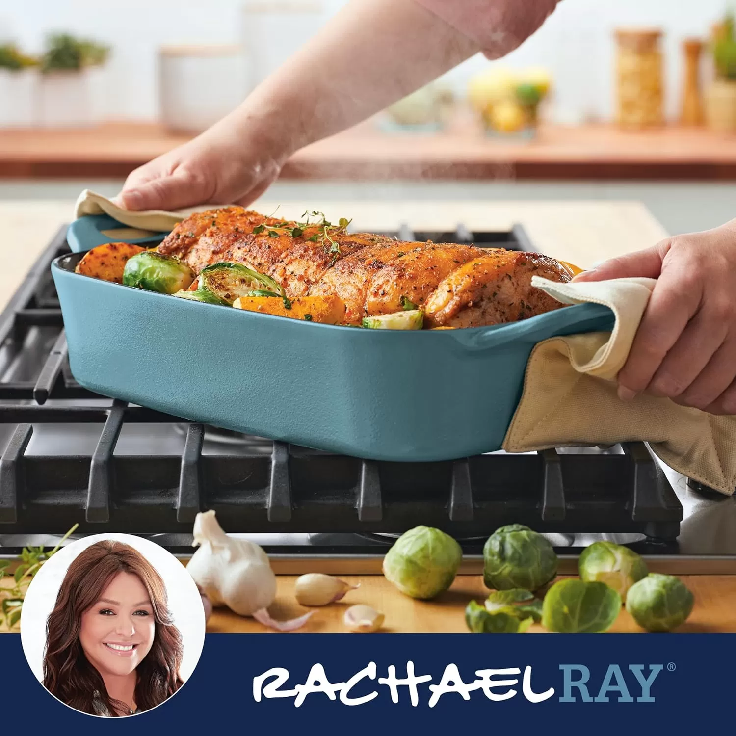 imageRachael Ray NITRO Cast Iron Roasting Lasagna PanBaking Dish RoasterRectangular 9 Inch x 13 Inch RedAgave Blue